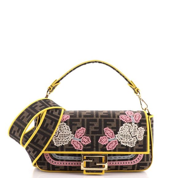 Fendi Handbags - Fendi Baguette NM Bag Embroidered Zucca Canvas Medium Brown, Print